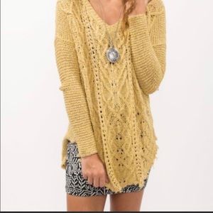 Free People Cross My Heart V Neck Yellow Sweater